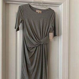 Philosophy Gray Midi Dress knit small knotted waist NWT 1/2 sleeve